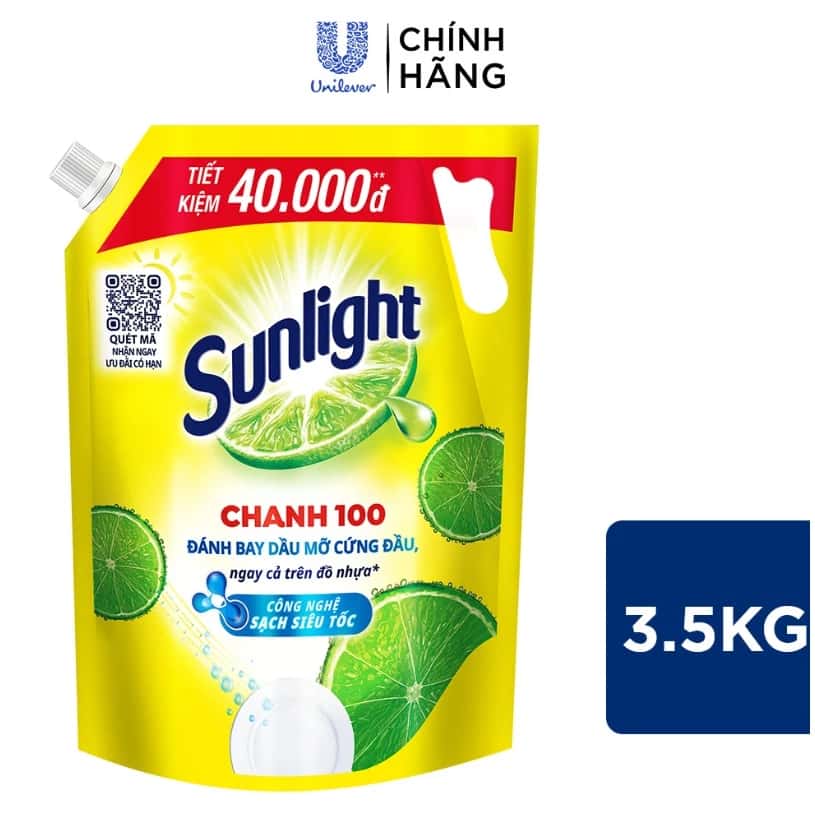Nước Rửa Chén Bát Sunlight Chanh 100 | Sạch Dầu Mỡ Đồ Nhựa | Túi 3.5KG/3.1Kg ảnh 3