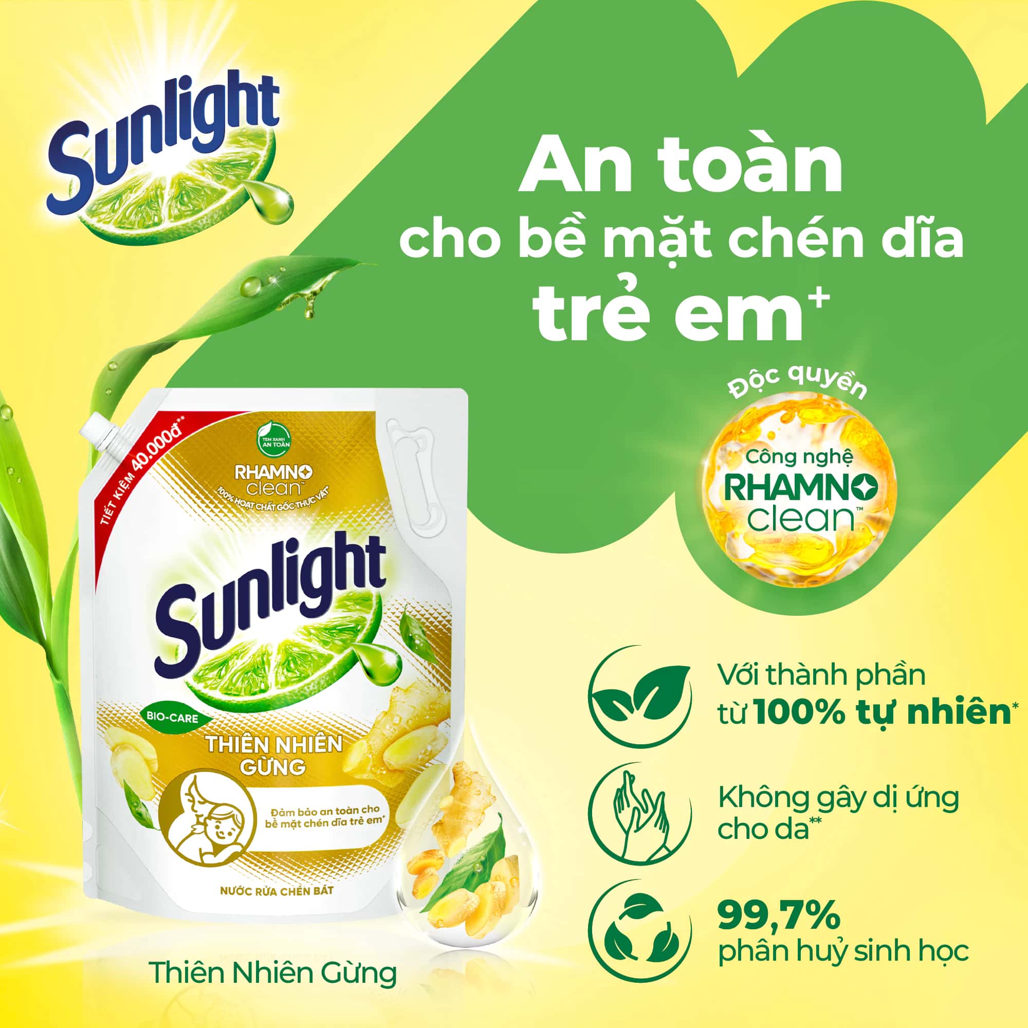 Nước rửa chén Sunlight Bio-care với thành phần từ 100% tự nhiên Túi 3.3kg ảnh 3