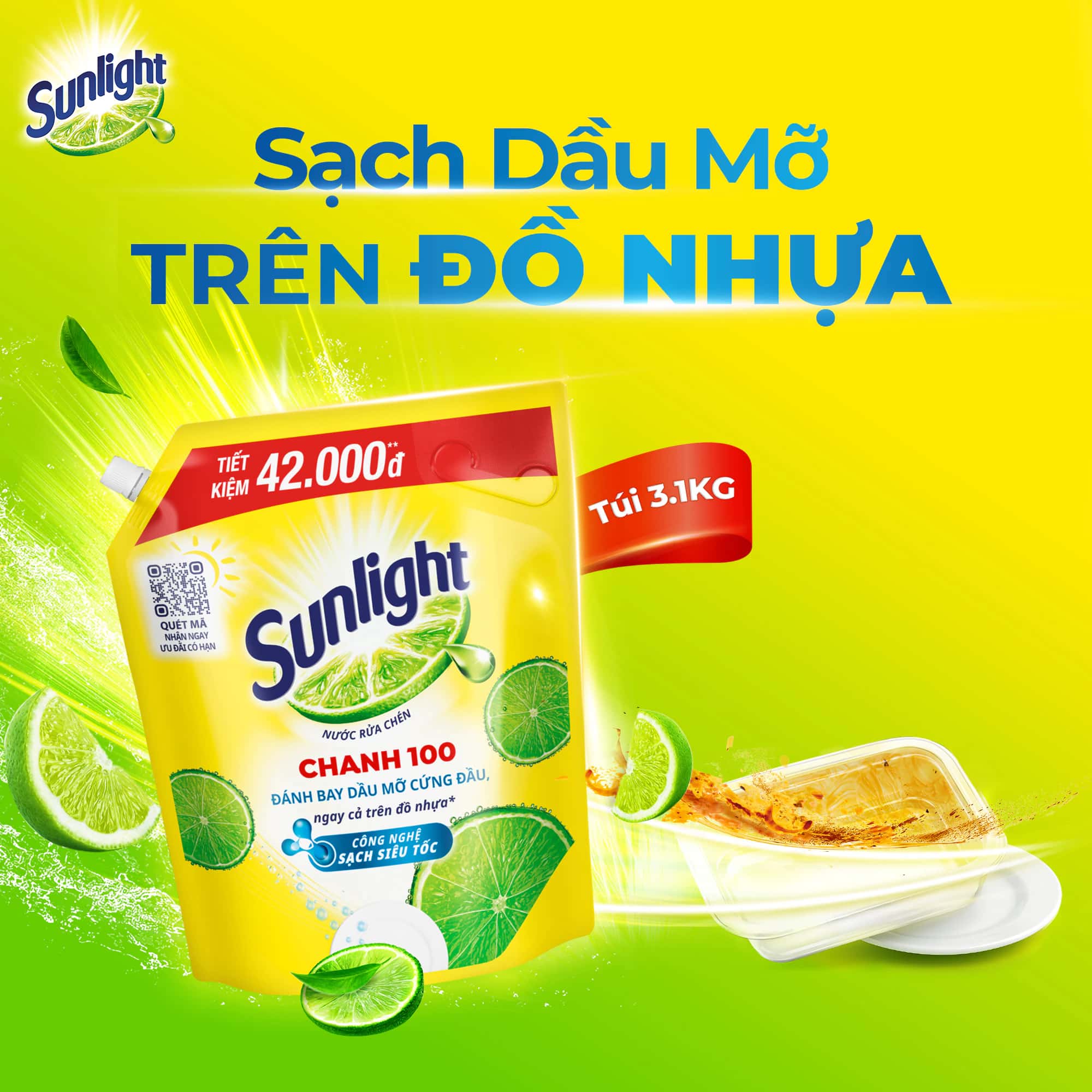 Nước Rửa Chén Bát Sunlight Chanh 100 | Sạch Dầu Mỡ Đồ Nhựa | Túi 3.5KG/3.1Kg ảnh 4