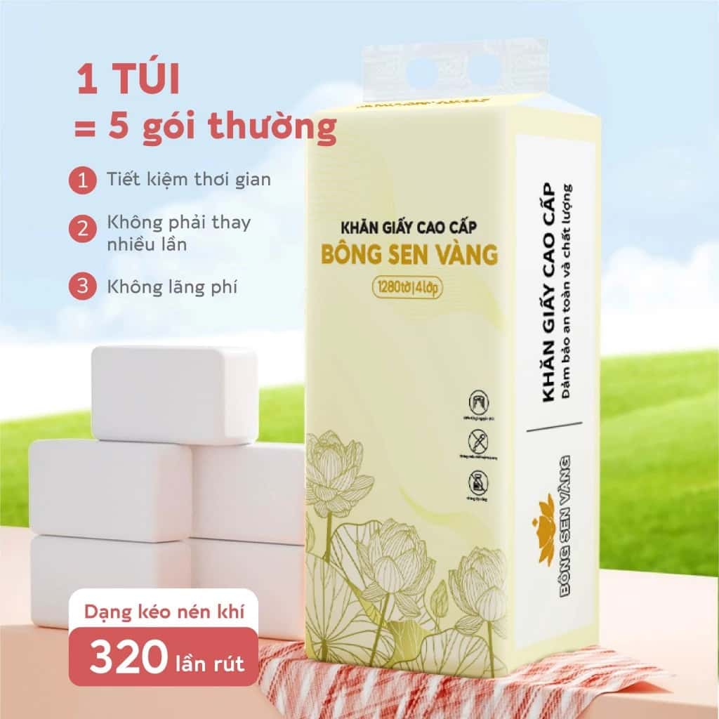 Khăn Giấy Rút 1280 Tờ Treo Tường Bông Sen Vàng - BỊCH TO ảnh 3