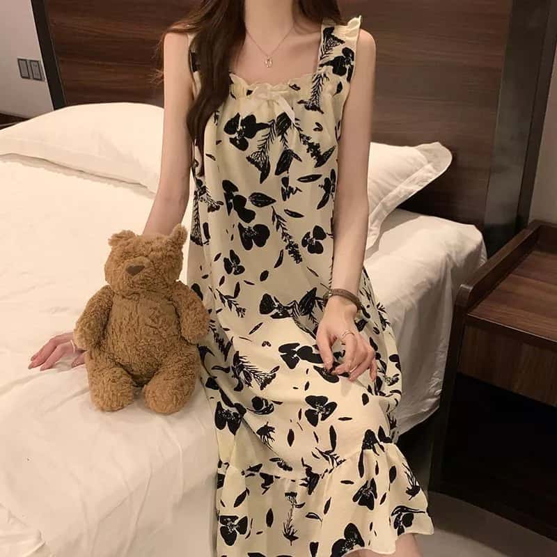 Váy ngủ cotton đũi xốp êm nhẹ và thoáng mát dễ thương có mút ngực êm ái ảnh 4