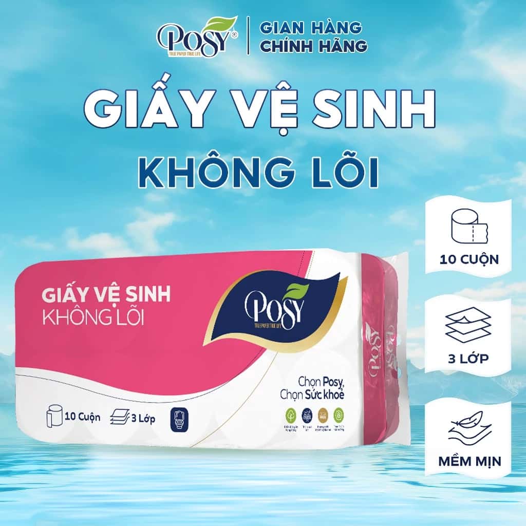 POSY_[COMBO GIA ĐÌNH] - MUA 2 BỊCH GVS POSY 10 CUỘN 3 LỚP CÓ LÕI - KHÔNG LÕI mềm mịn, tiết kiệm cho gia đình ảnh 3