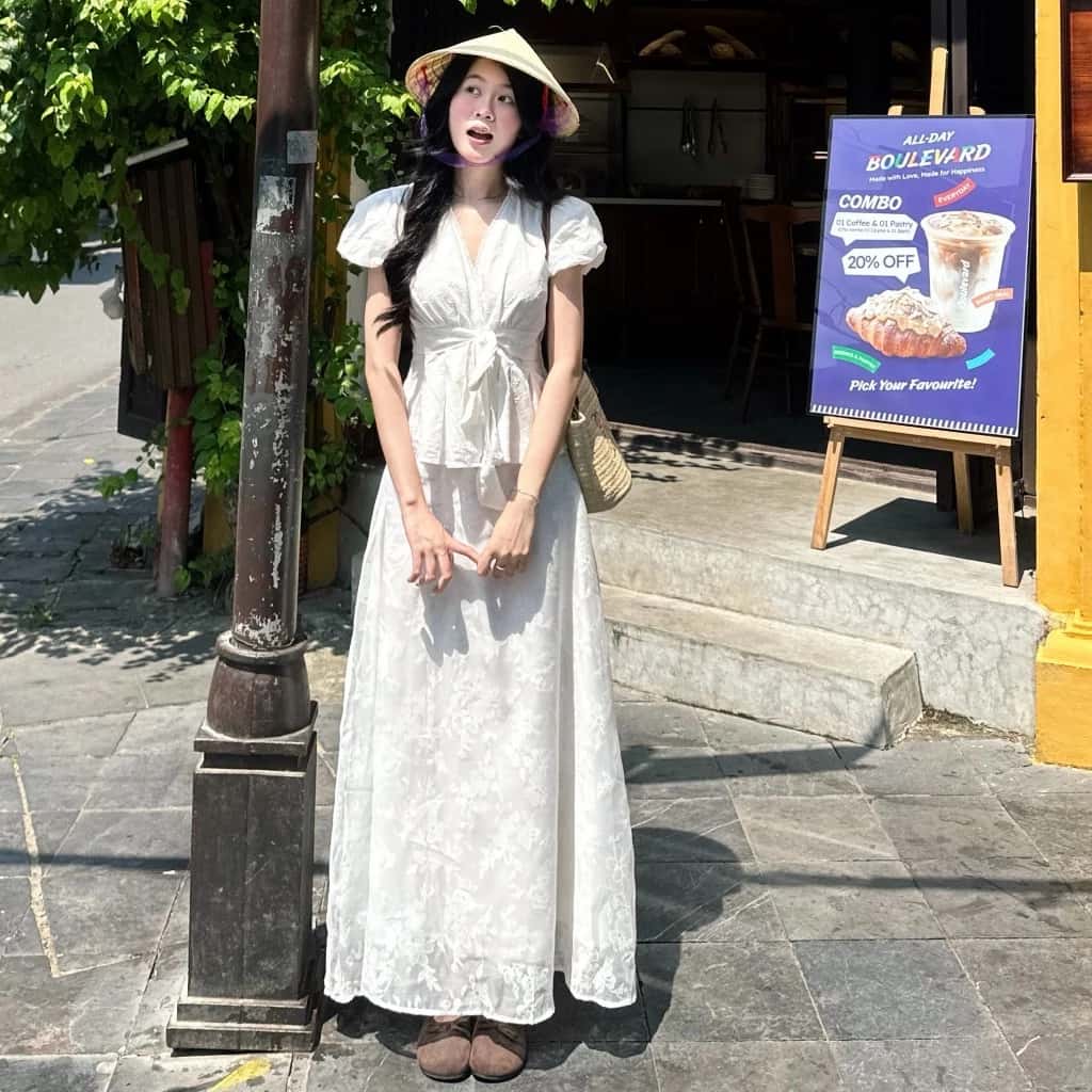 (HAVANA) {CHẤT MỎNG HÈ } Chân váy midi dáng dài TAMMY chất ren cạp chun sau có lớp lót trong CV450 ảnh 3