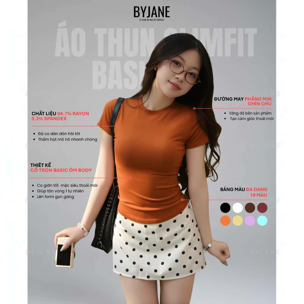Áo Thun Nữ Thắt Eo Ôm Body BYJANE chất cotton trơn co dãn 4 chiều Women (Từ 39kg-65kg) BYJANE - 315 ảnh 2