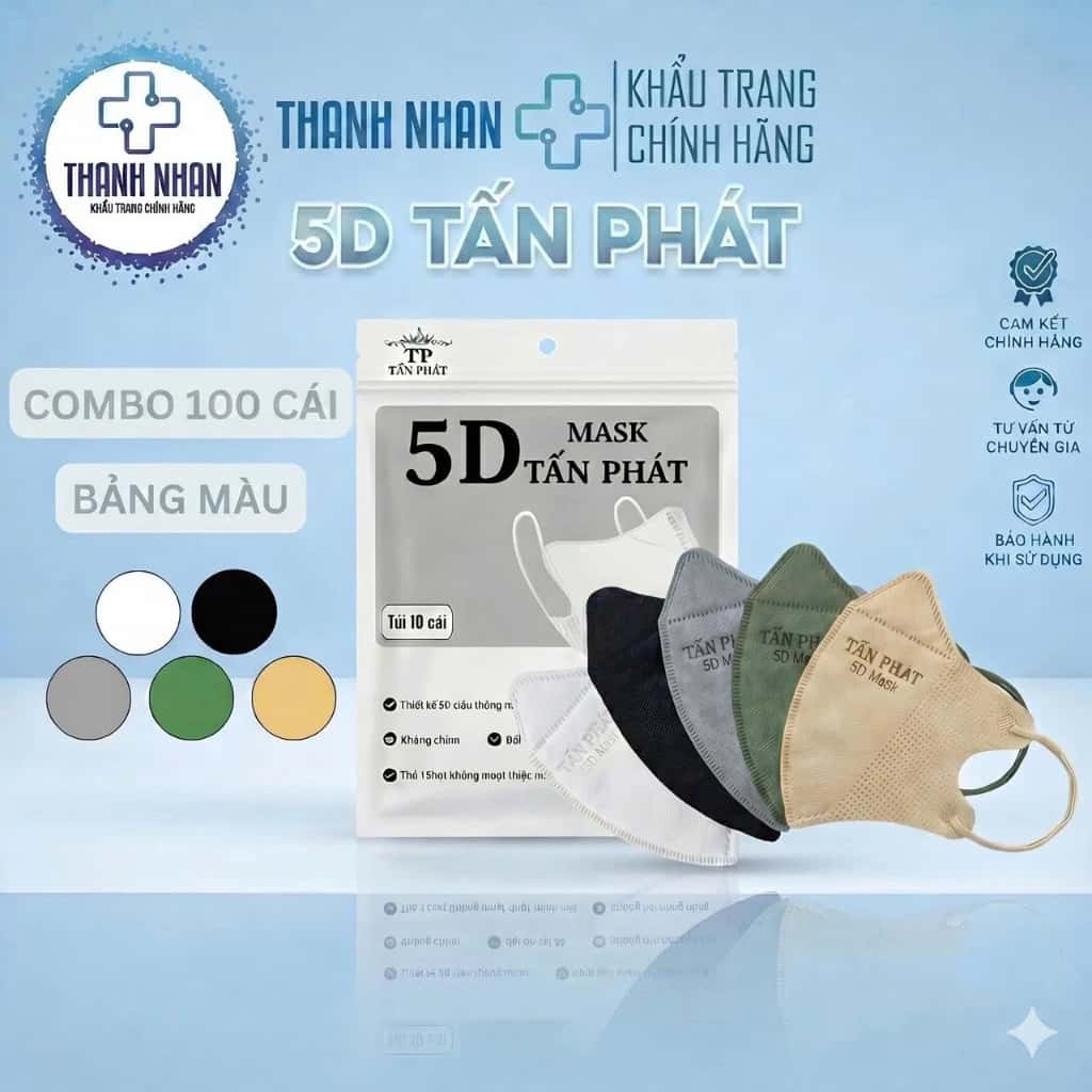 [Combo 100 Cái] Khẩu Trang 5D Tấn Phát Chính Hãng 3 Lớp, Chống Bụi Mịn, Không Lem Son ảnh 2