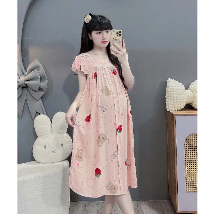 (Có đủ size đến 100kg)Váy lanh bầu bigsize mặc ở nhà,đi ngủ cực mát ảnh 2