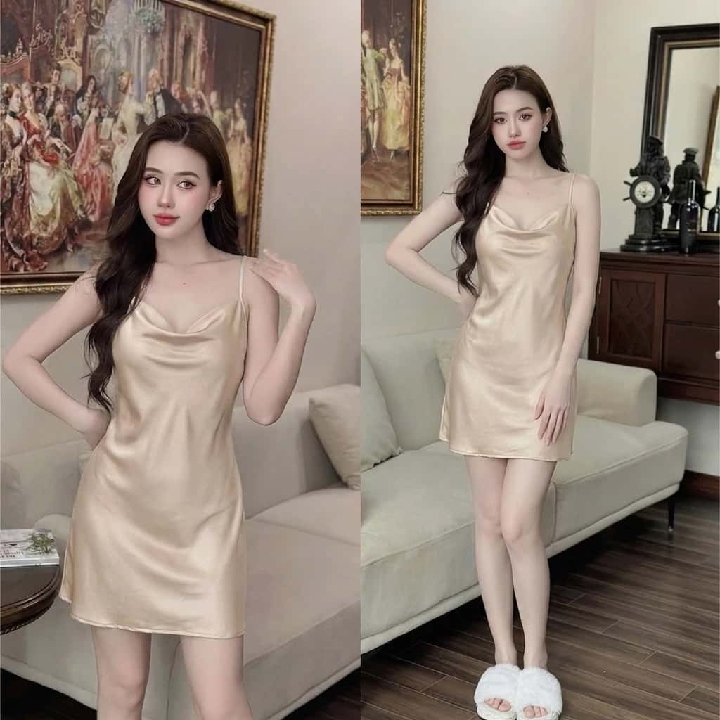 Váy ngủ LALAVA cổ đổ chất liệu lụa satin đủ size LALAVAMD12 ảnh 2