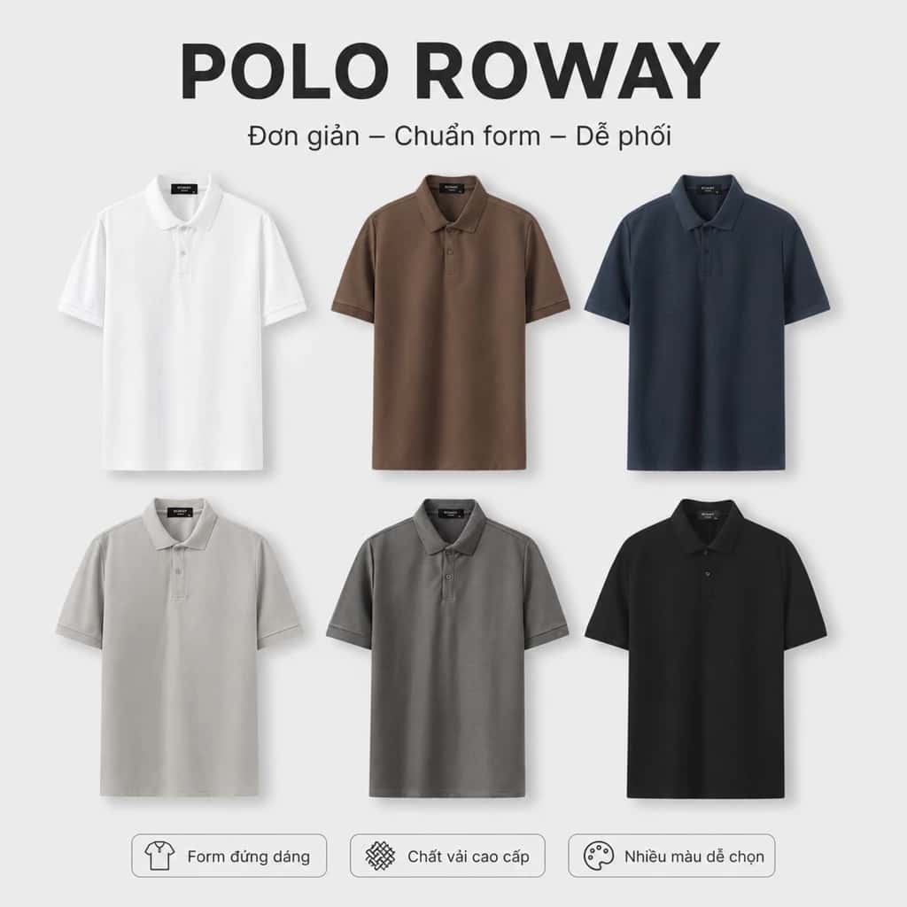 Áo thun polo nam ROWAY cotton thoáng mát, thấm hút, không nhăn form regular, polo trơn ảnh 2