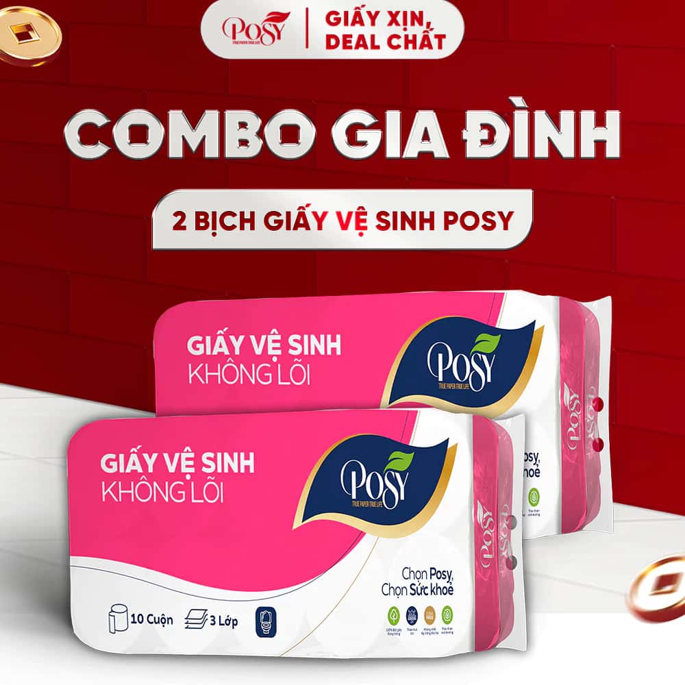 POSY_[COMBO GIA ĐÌNH] - MUA 2 BỊCH GVS POSY 10 CUỘN 3 LỚP CÓ LÕI - KHÔNG LÕI mềm mịn, tiết kiệm cho gia đình ảnh 2