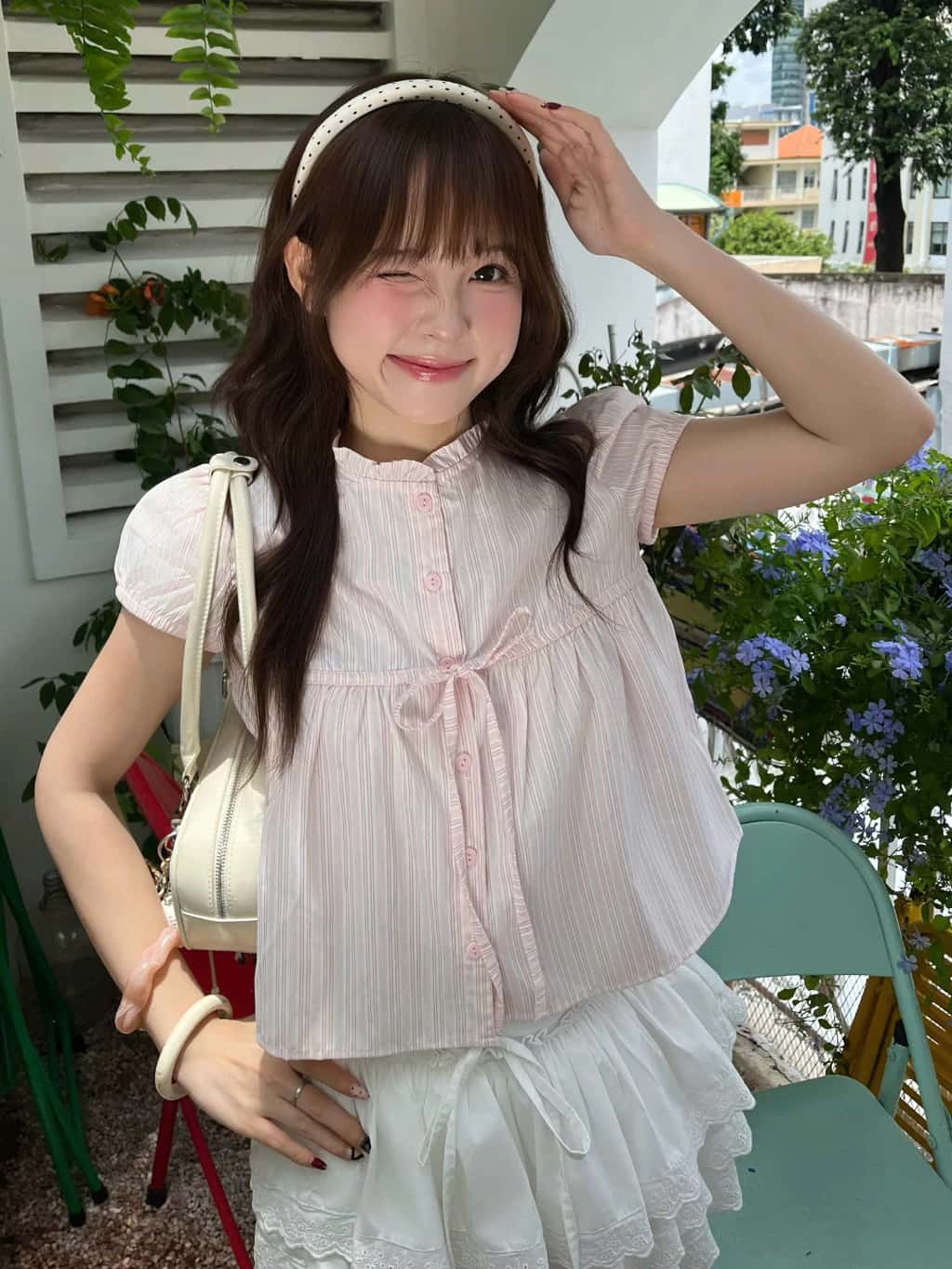 Áo Kiểu Cổ Bèo Dáng Ngắn Babydoll Bycamcam Có Dây Buộc Nơ Nữ Tính AKN029 ảnh 2