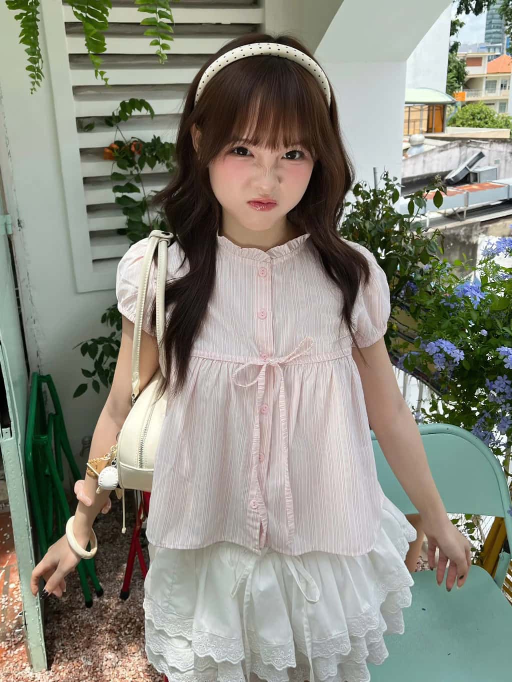 Áo Kiểu Cổ Bèo Dáng Ngắn Babydoll Bycamcam Có Dây Buộc Nơ Nữ Tính AKN029 ảnh 3