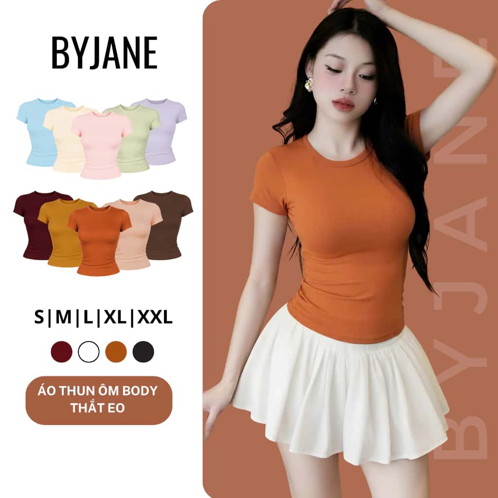 Áo Thun Nữ Thắt Eo Ôm Body BYJANE chất cotton trơn co dãn 4 chiều Women (Từ 39kg-65kg) BYJANE - 315 ảnh 4