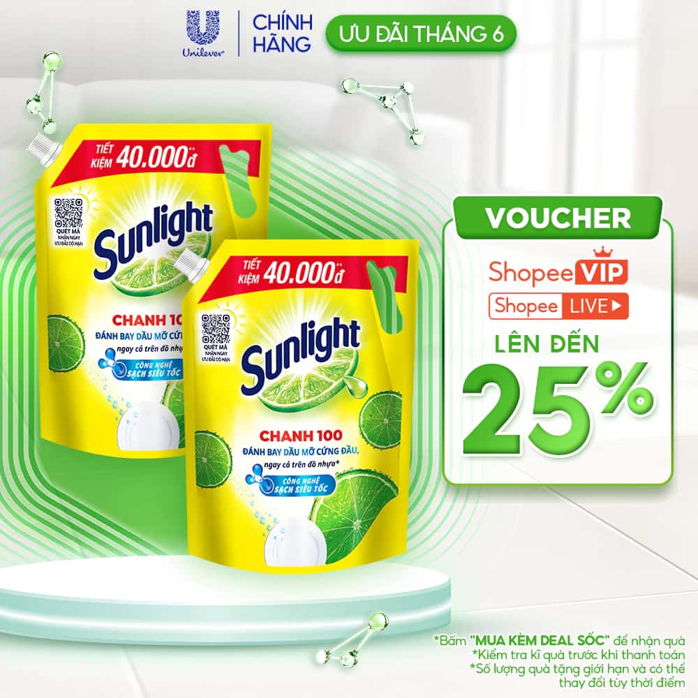 COMBO 2 Nước Rửa Chén Bát Sunlight Chanh 100 | Sạch Dầu Mỡ Đồ Nhựa | Túi 4x3.1Kg ảnh 2