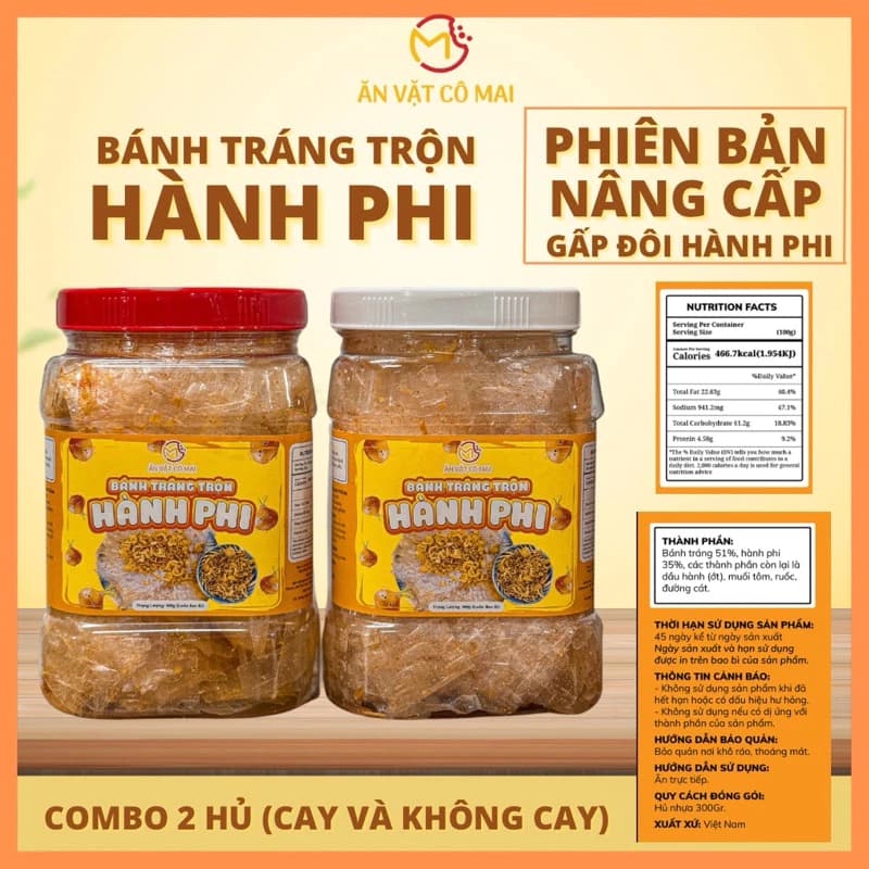 Bánh Tráng Trộn Hành Phi Hủ 300Gr Phiên Bản Nâng Cấp Gấp Đôi Hành Phi (Cay Và Không Cay) - Snack Thức Ăn Việt Nam — tạp hoá ăn vặt