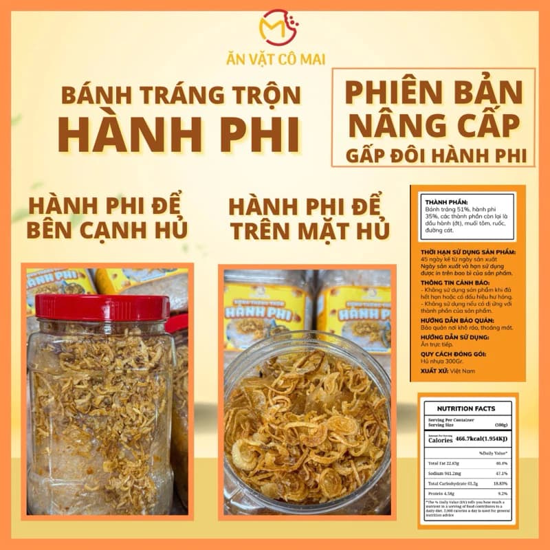 Bánh Tráng Trộn Hành Phi Hủ 300Gr Phiên Bản Nâng Cấp Gấp Đôi Hành Phi (Cay Và Không Cay) - Snack Thức Ăn Việt Nam ảnh 3