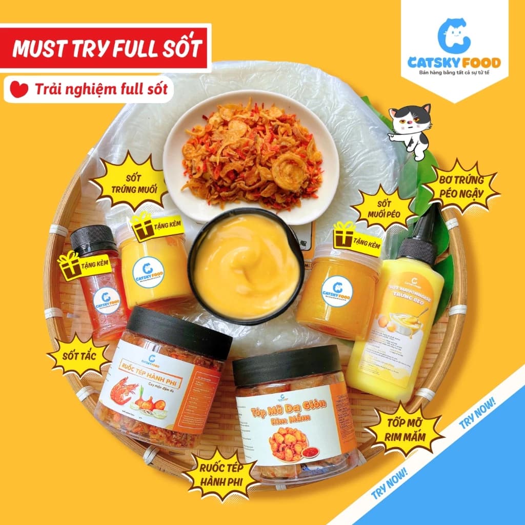 Bánh tráng phơi sương CATSKY FOOD combo bánh tráng sốt muối béo đồ ăn vặt tiện lợi - COMBO MUST TRY ảnh 2