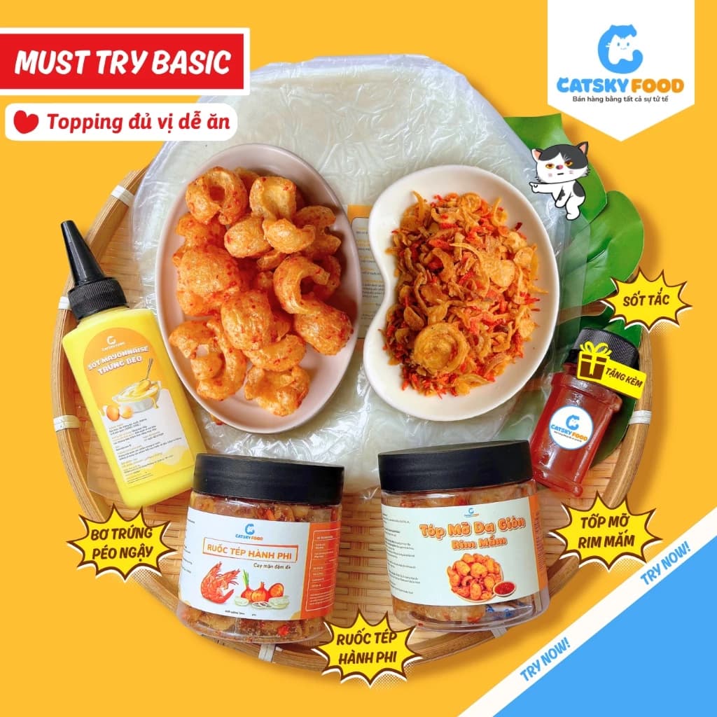 Bánh tráng phơi sương CATSKY FOOD combo bánh tráng sốt muối béo đồ ăn vặt tiện lợi - COMBO MUST TRY ảnh 4