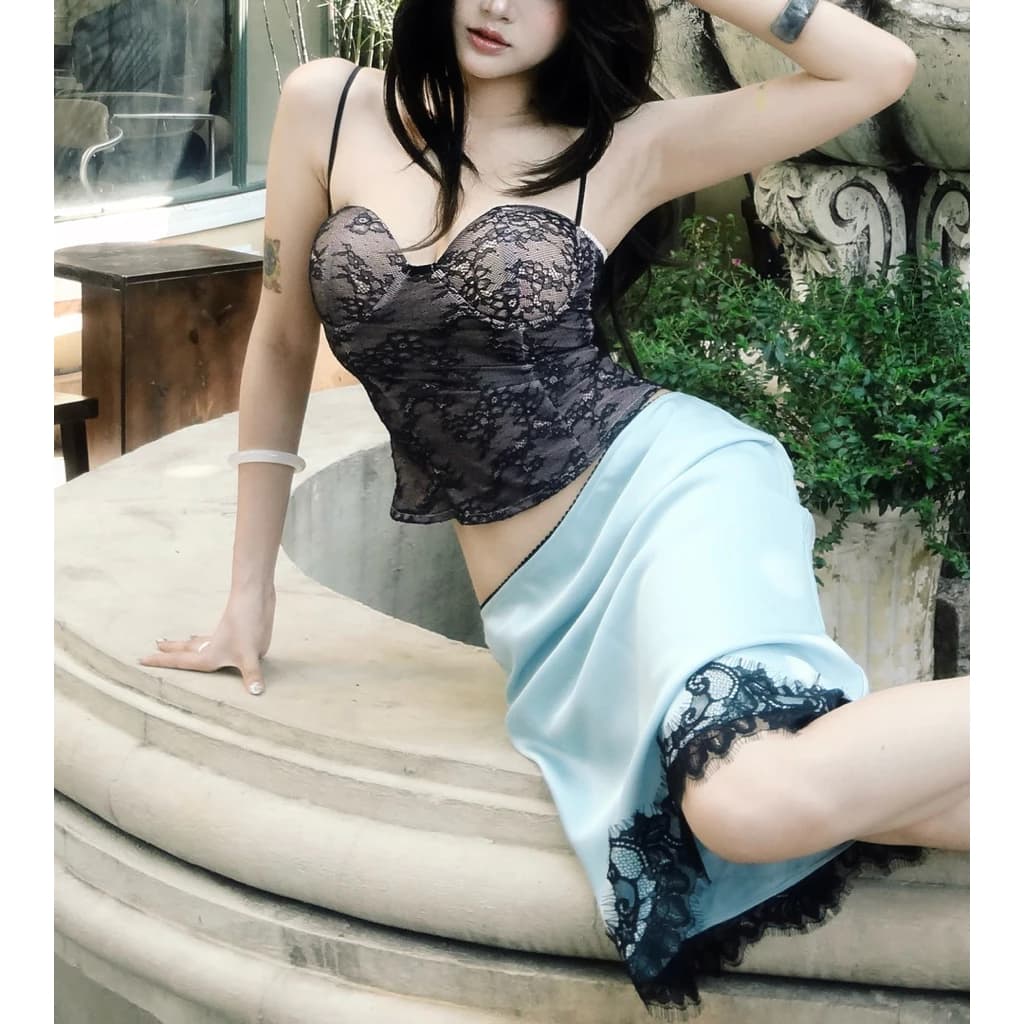 ÁO Coset Thun hoạ tiết ren — thời trang couple Việt Nam