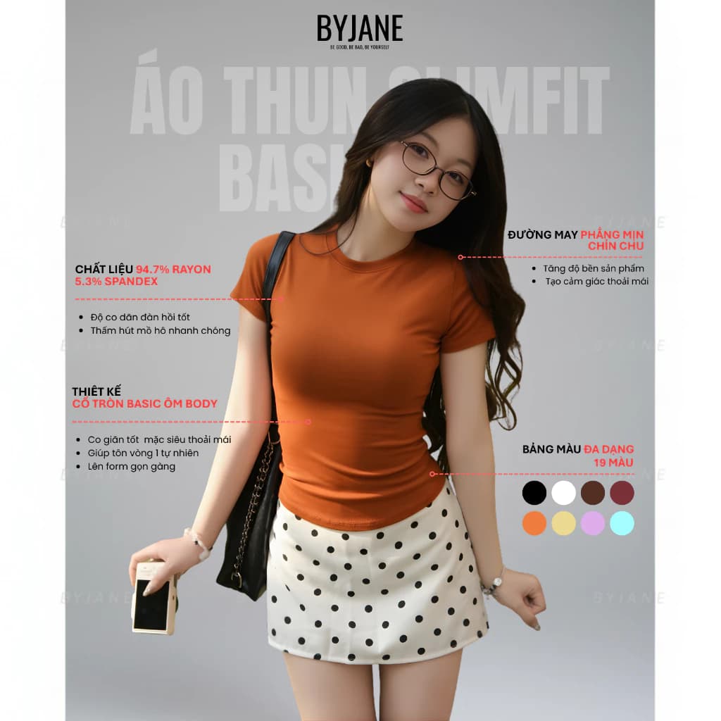 Áo Thun Nữ Thắt Eo Ôm Body BYJANE chất cotton trơn co dãn 4 chiều Women (Từ 39kg-65kg) BYJANE - 315 — thời trang couple Việt Nam