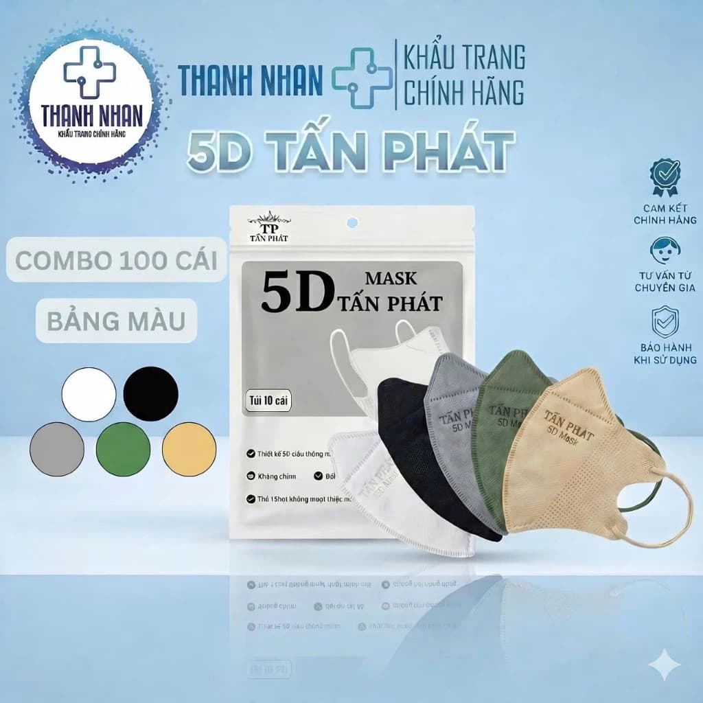 [Combo 100 Cái] Khẩu Trang 5D Tấn Phát Chính Hãng 3 Lớp, Chống Bụi Mịn, Không Lem Son ảnh 2