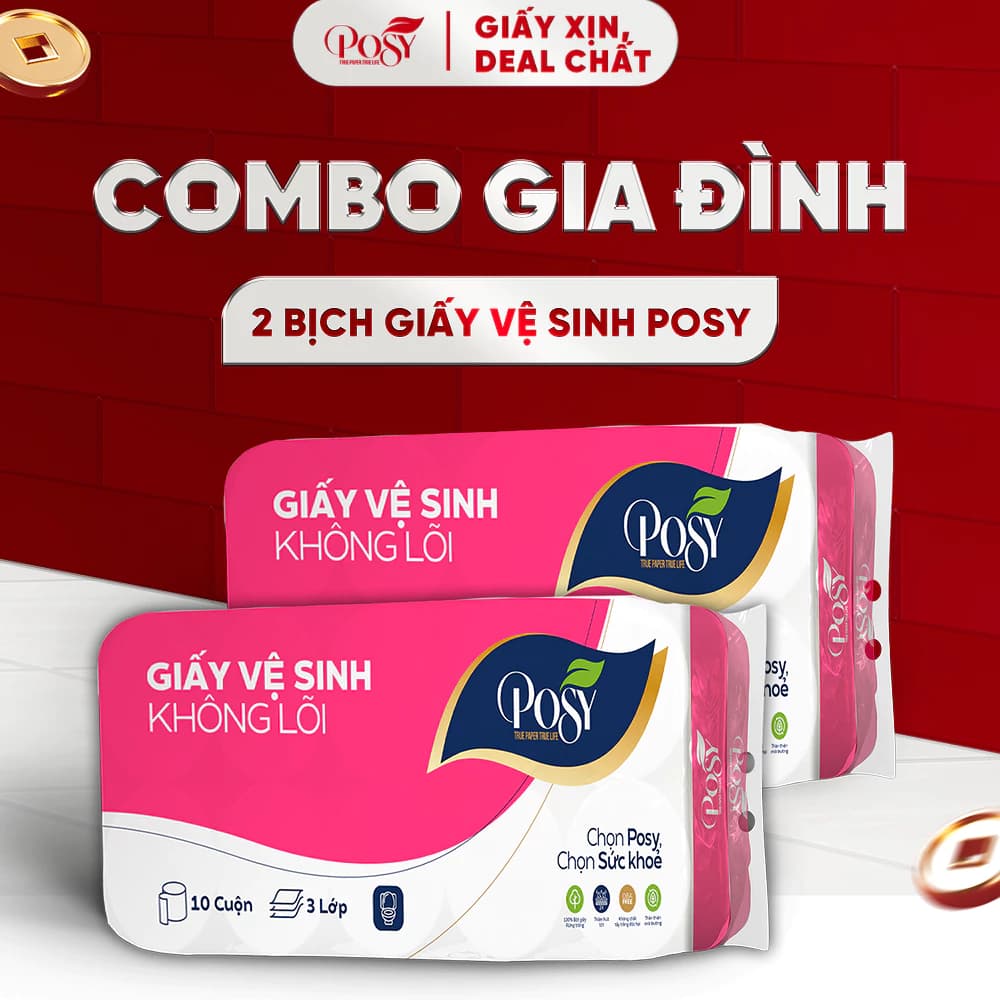 POSY_[COMBO GIA ĐÌNH] - MUA 2 BỊCH GVS POSY 10 CUỘN 3 LỚP CÓ LÕI - KHÔNG LÕI mềm mịn, tiết kiệm cho gia đình — bếp nhà mình