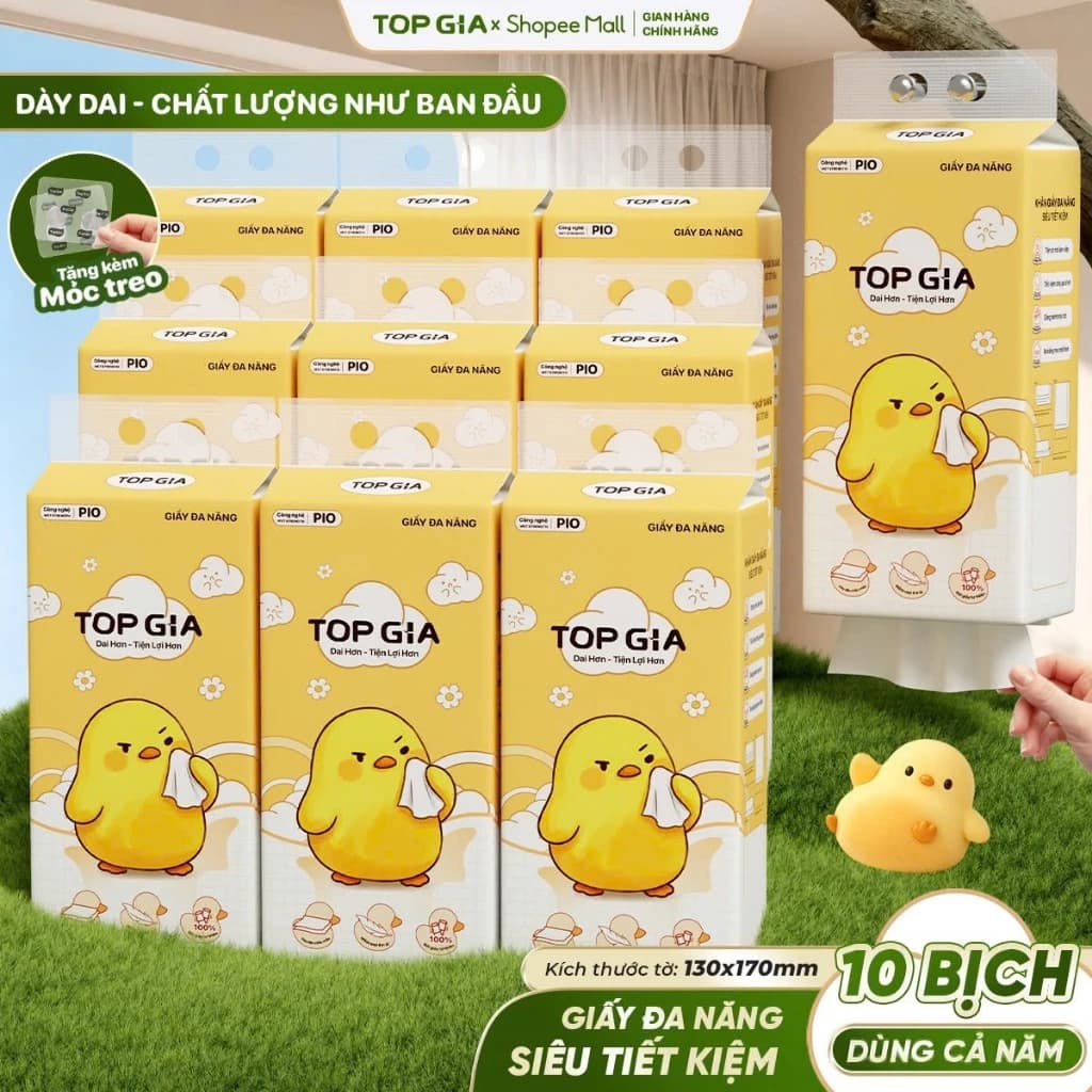 [SIÊU TIẾT KIỆM] Khăn Giấy Pio TopGia Đa Năng Cao Cấp Thùng 10 5 4 Bịch,Siêu Dai Mềm Mịn 200 Lần Rút ảnh 2