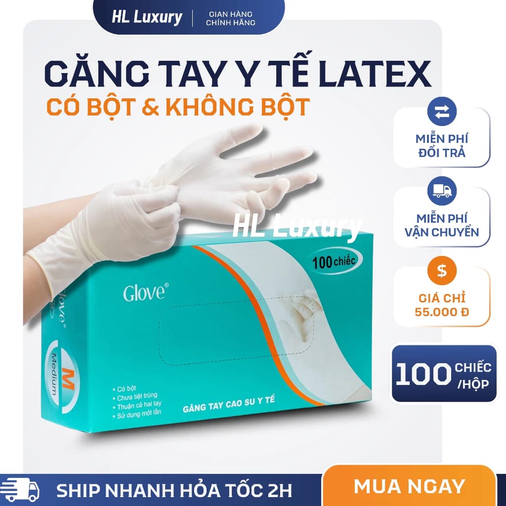 [Hộp 100 chiếc ] Găng Tay Y Tế Cao Su Có Bột Không Bột | Đạt Tiêu Chuẩn An Toàn ảnh 2