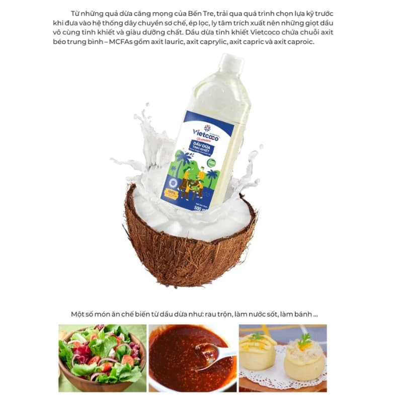 [COMBO 2 CHAI] Dầu dừa tinh khiết Organic Vietcoco (thực phẩm ) chai 500ml ảnh 4