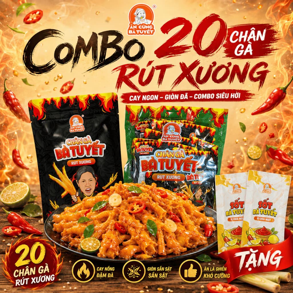 Combo 20 chân gà rút xương tê cay - ĂN CÙNG BÀ TUYẾT M28 ảnh 2