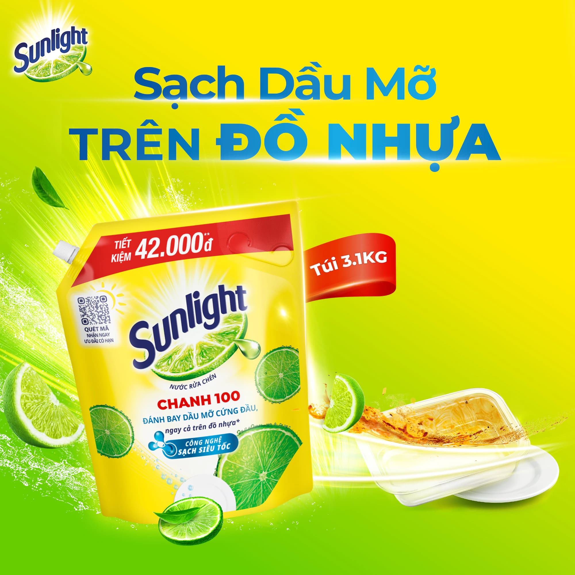 Nước Rửa Chén Bát Sunlight Chanh 100 | Sạch Dầu Mỡ Đồ Nhựa | Túi 3.5KG/3.1Kg ảnh 4