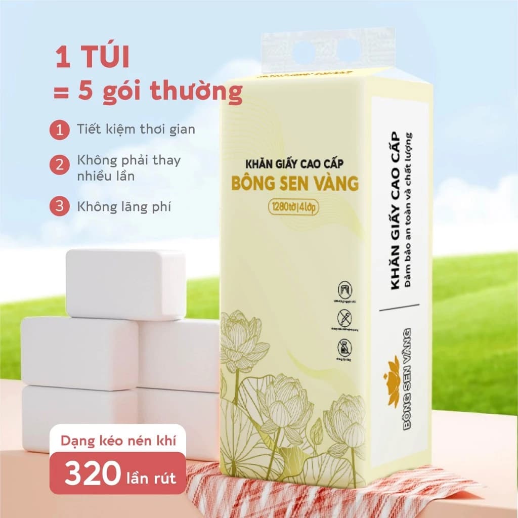 Khăn Giấy Rút 1280 Tờ Treo Tường Bông Sen Vàng - BỊCH TO ảnh 3