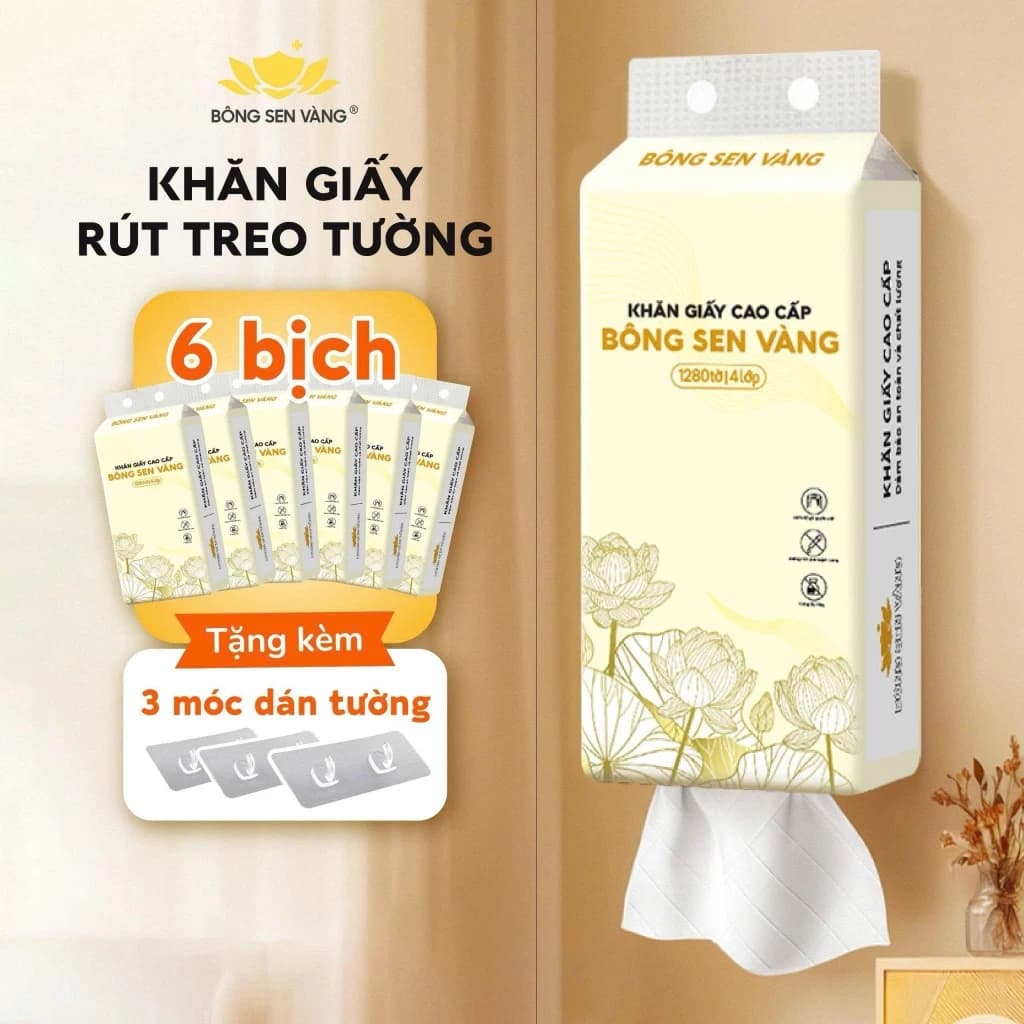 Khăn Giấy Rút 1280 Tờ Treo Tường Bông Sen Vàng - BỊCH TO ảnh 2