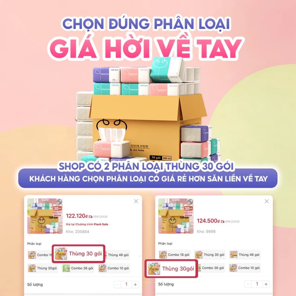 Thùng 30 gói giấy ăn rút Topgia 3 màu cao cấp 4 lớp dày dặn, mềm mịn, thùng 16/36/40/46/10 gói ảnh 3