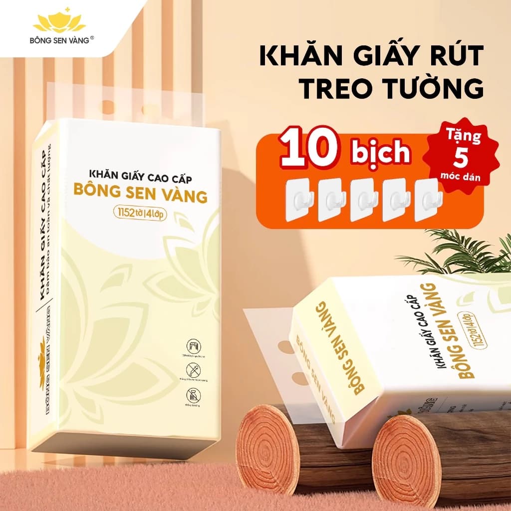 Khăn Giấy Rút Treo Tường Bông Sen Vàng 1152 Tờ (Tặng kèm móc treo) ảnh 2