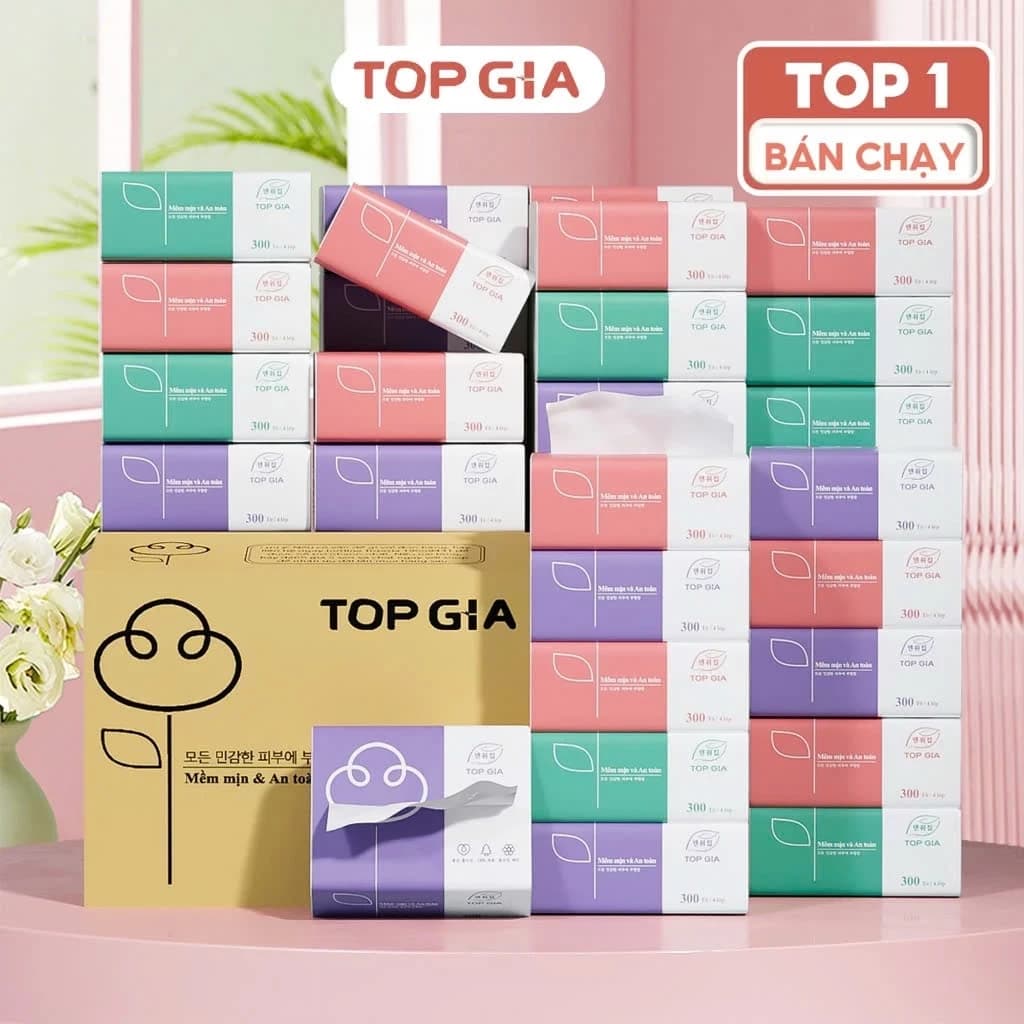 Thùng 30 gói giấy ăn rút Topgia 3 màu cao cấp 4 lớp dày dặn, mềm mịn, thùng 16/36/40/46/10 gói ảnh 2