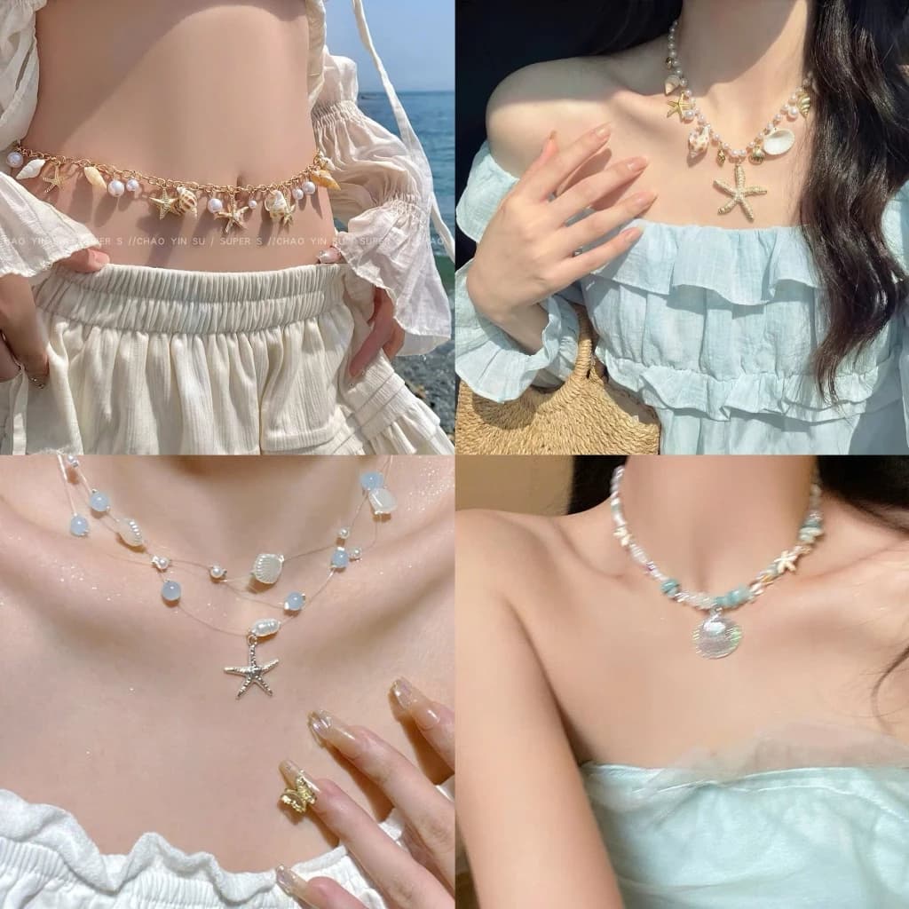 Bộ Sưu Tập Phụ Kiện Đeo Eo, Vòng Cổ Đi Biển Mùa Hè Cho Nữ, Vòng Đeo Đính Vỏ Sò Vỏ Ốc Cao Cấp — quà lưu niệm Việt Nam